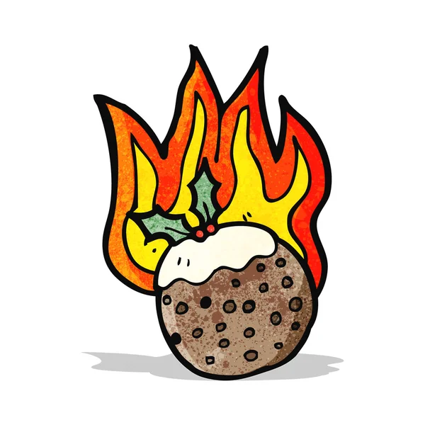 Flaming christmas pudding cartoon — Stock Vector