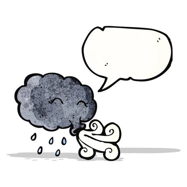 Nube di pioggia che soffia burrasca con bolla vocale — Vettoriale Stock