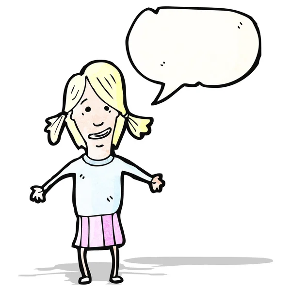 Cartoon blond girl with speech bubble — Stock Vector