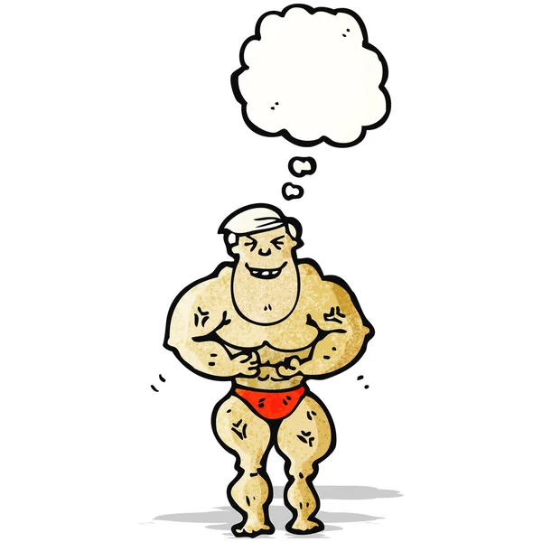 Cartoon body builder with thought bubble — Stock Vector