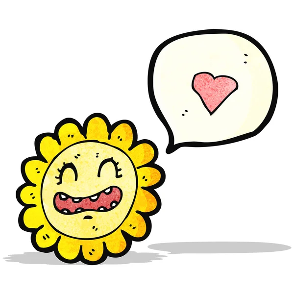 Cartoon sunflower with love heart — Stock Vector