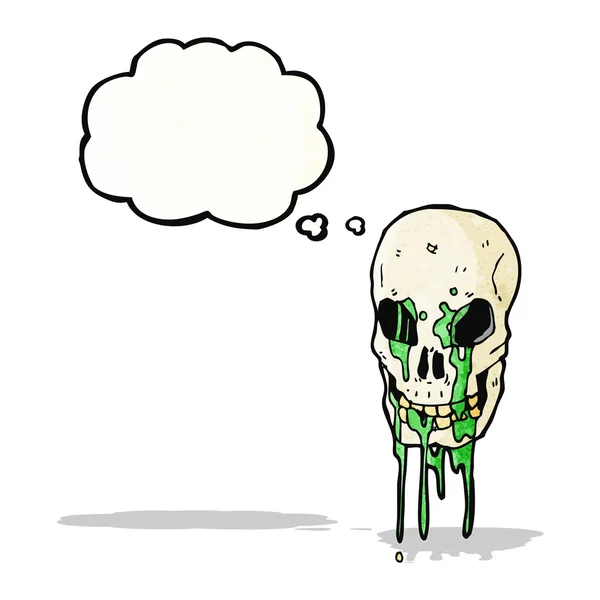 Calavera espeluznante con dibujos animados burbuja pensamiento — Vector de stock