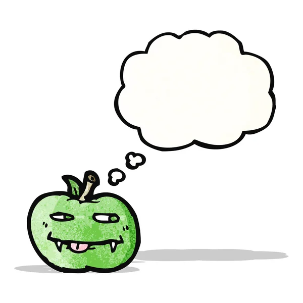 Manzana de dibujos animados con burbuja thougth — Vector de stock