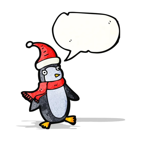 Cartoon kerst pinguïn met spraakzeepbel — Stockvector