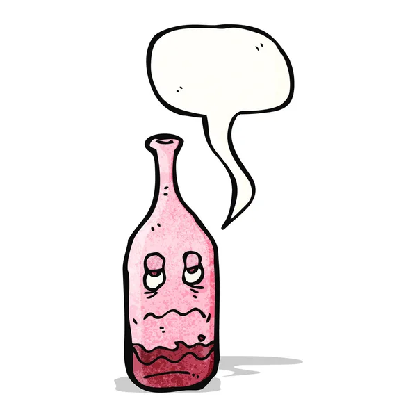 Мультфильм наполовину пустая бутылка вина с лицом — стоковый вектор