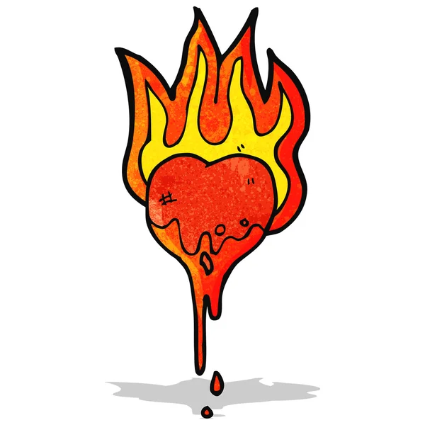 Flaming corazón de dibujos animados — Vector de stock