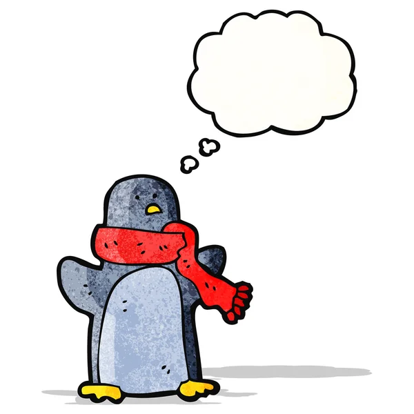 Cartoon pinguïn met gedachte zeepbel — Stockvector