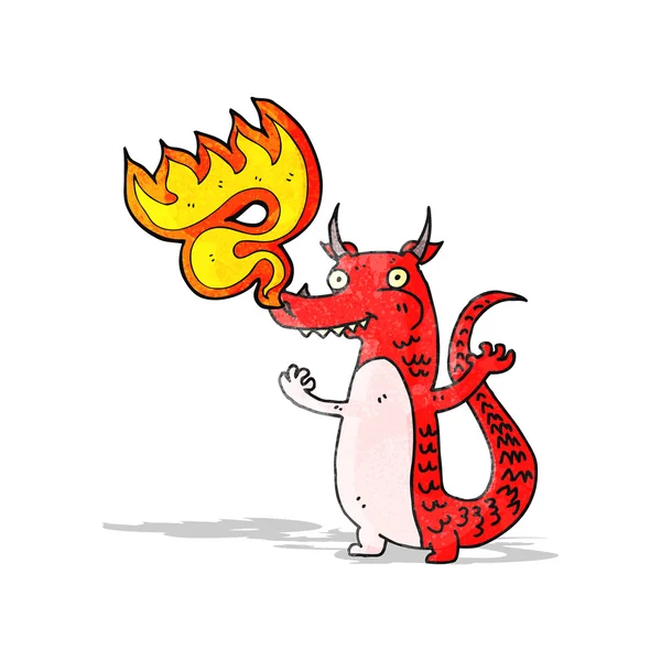 Fuoco respirazione cartone animato piccolo drago — Vettoriale Stock