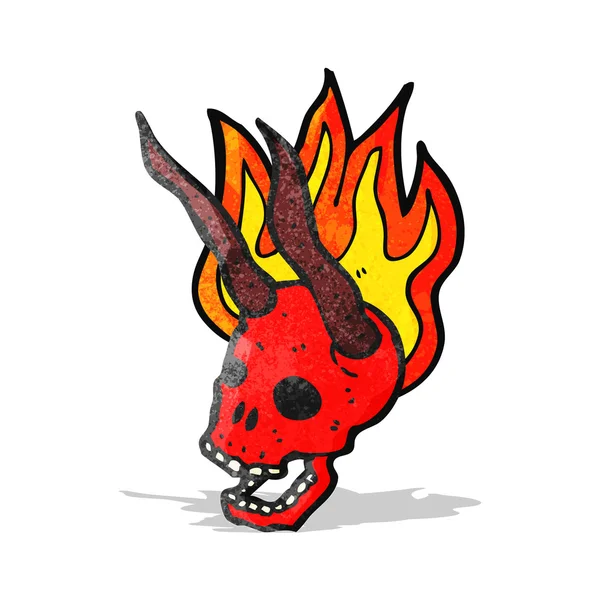 Flaming duivel schedel cartoon — Stockvector