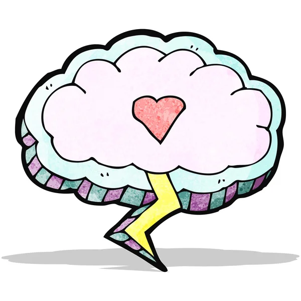 Cartoon thunder wolk met liefde hart — Stok Vektör