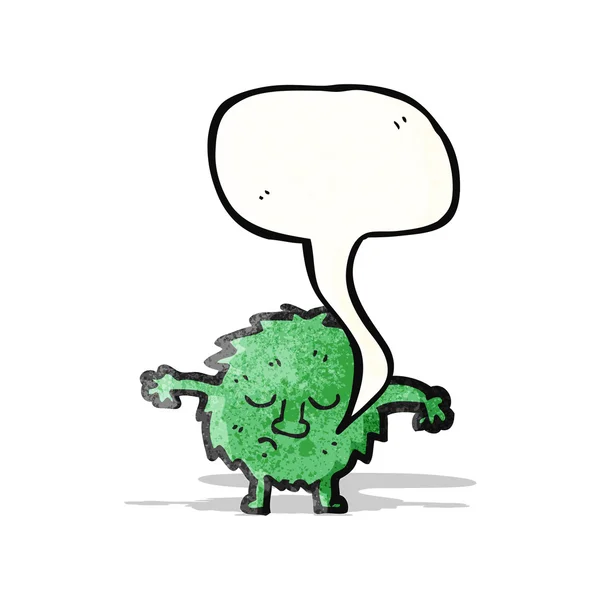 Szőrös zöld lény a beszéd buborék — Stock Vector