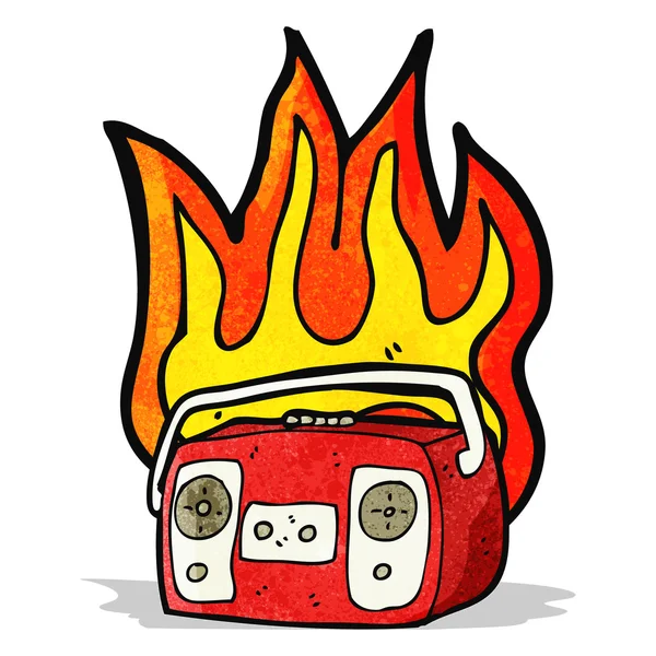 Brandende radio cassette speler cartoon — Stockvector