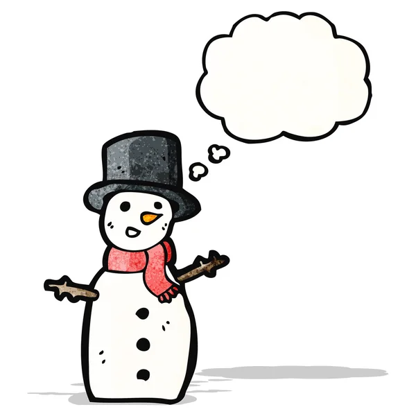 Muñeco de nieve de dibujos animados en sombrero de copa — Vector de stock