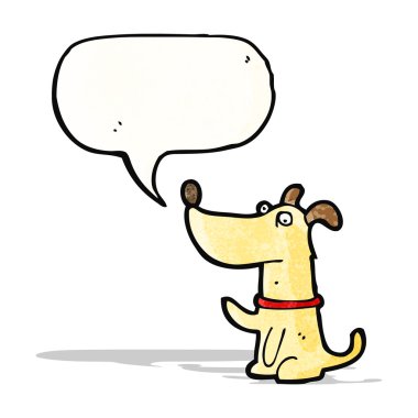 Konuşma baloncuğu olan küçük bir köpek.