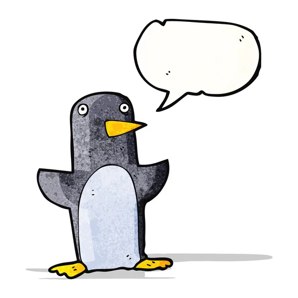 Pingüino de dibujos animados con burbuja del habla — Vector de stock