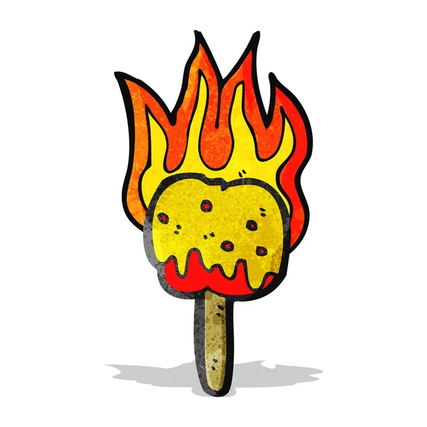 Flaming toffee apple cartoon — Stock Vector