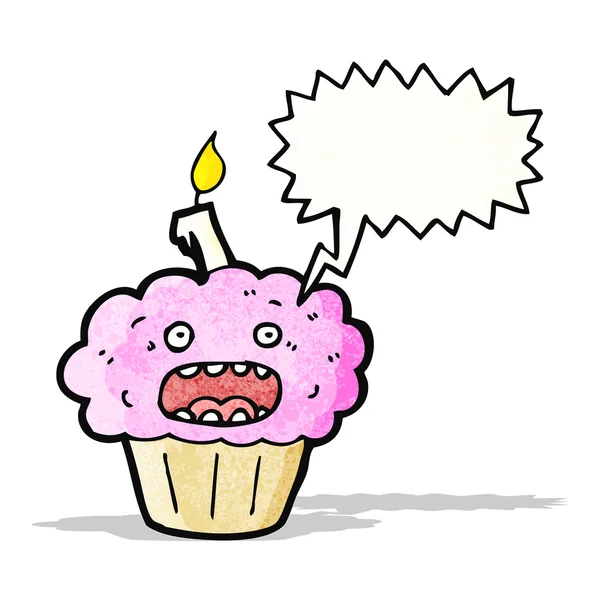 Cartoon cupcake met spraakbel — Stockvector