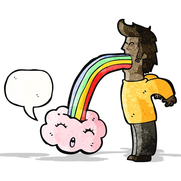 Man vomiting out rainbow cartoon — Stock Vector