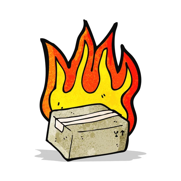 Caja llameante de dibujos animados — Vector de stock