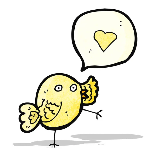 Dibujos animados pájaro con amor corazón habla burbuja — Vector de stock