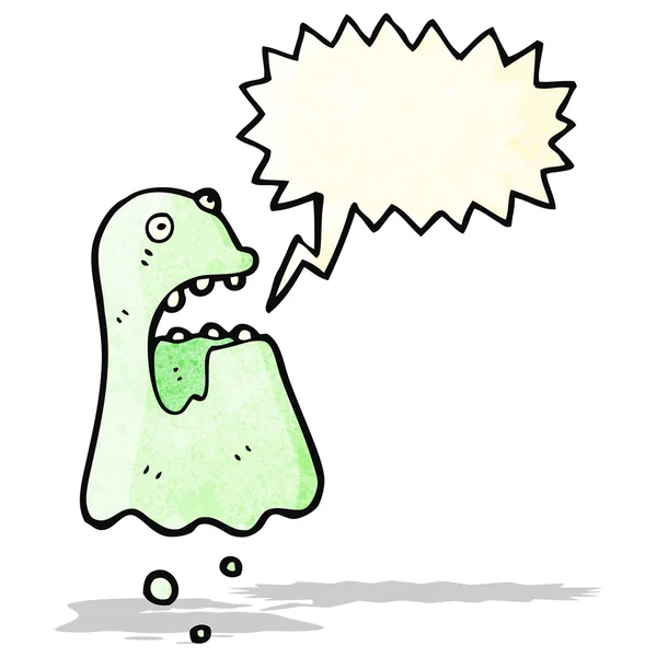 Dibujos animados fantasma espeluznante con burbuja de habla — Vector de stock
