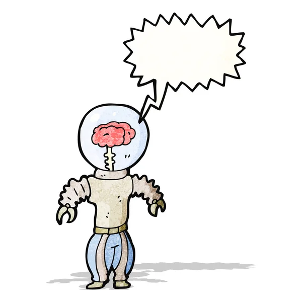 Cartoon robot futuristico con cervello — Vettoriale Stock