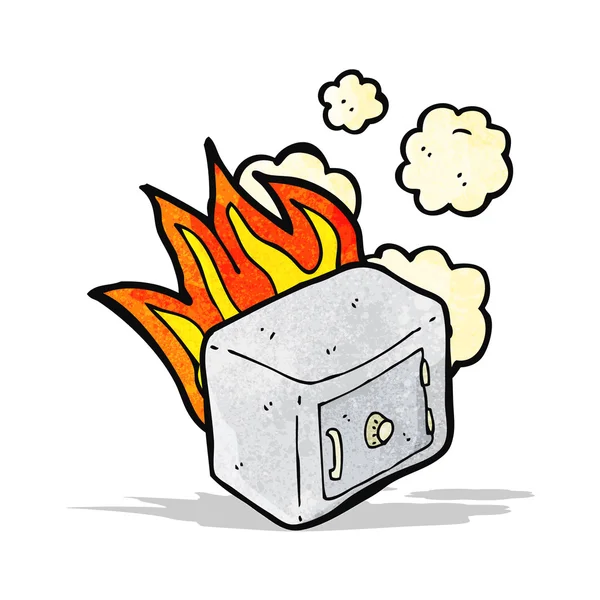 Cartone animato vecchia cassaforte banca in fiamme — Vettoriale Stock