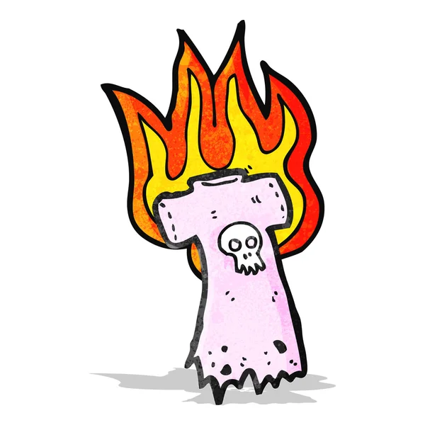 Burning skull tee cartoon — Stock Vector
