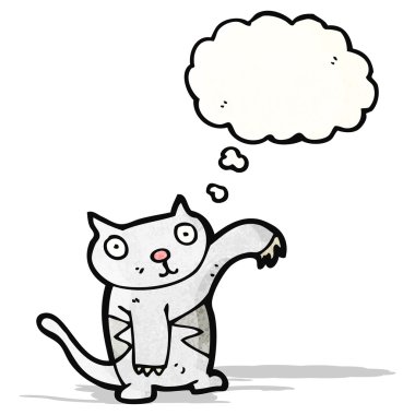 Düşünce baloncuklu çizgi film kedisi