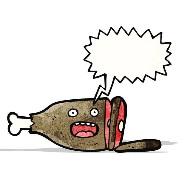 Jambe de personnage de dessin animé de viande avec bulle de parole — Image vectorielle