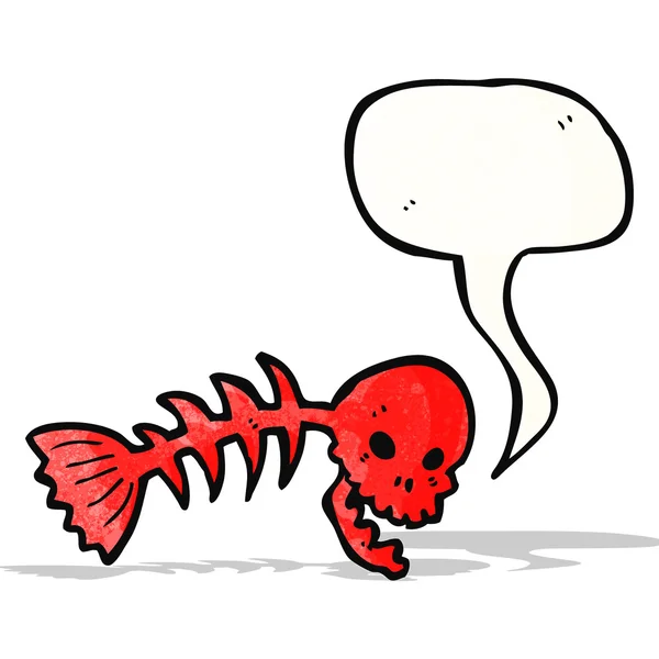 Cartoon spooky fish bones symbol with speech bubble — Stock Vector