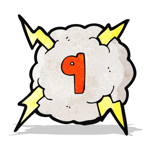 Σύννεφο βροντής κινούμενα σχέδια με τον αριθμό εννέα — Διανυσματικό Αρχείο