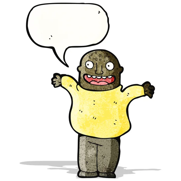 Omuzlarında shrugging karikatür mutlu kel adam — Stok Vektör