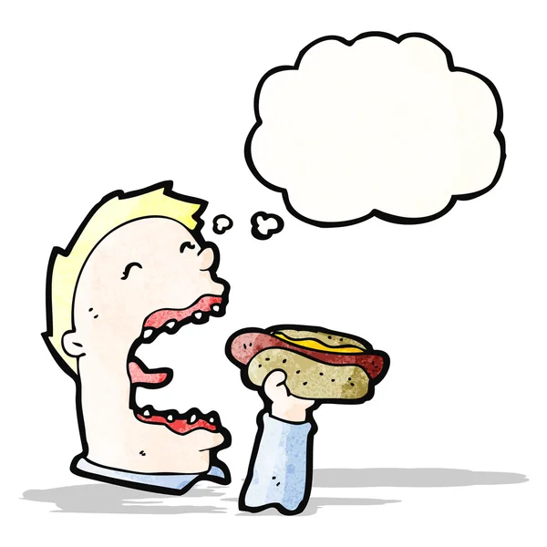 Cartoon ganancioso homem comendo junk food — Vetor de Stock