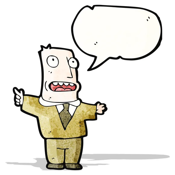 Hombre de dibujos animados en traje marrón con burbuja de habla — Vector de stock