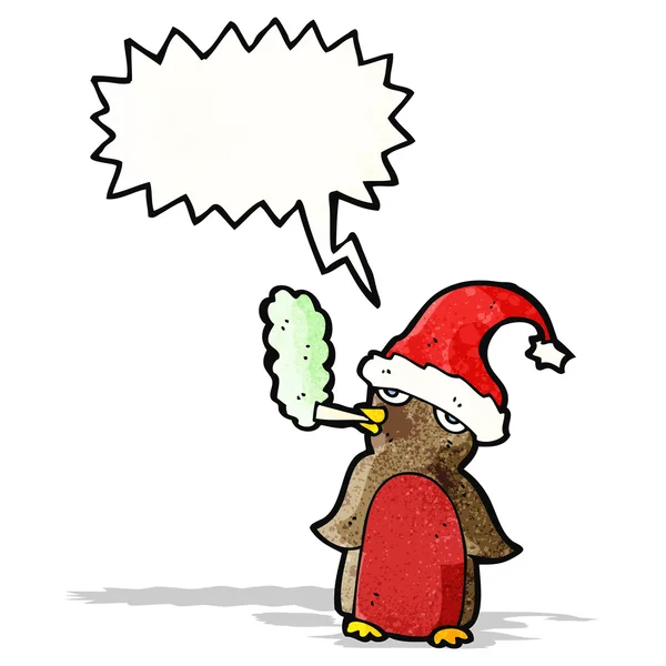 Cartoon Kerstmis robin Rookvrije sigaret — Stockvector
