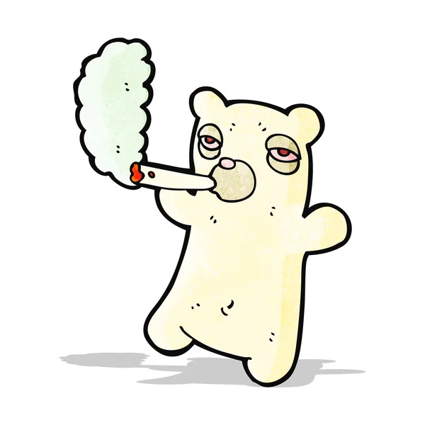 Dibujos animados oso polar fumar cigarrillo — Vector de stock