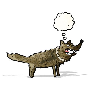 Düşünce baloncuklu çizgi film kurdu