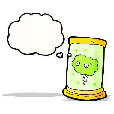kavanozun içinde yüzen karikatür beyin