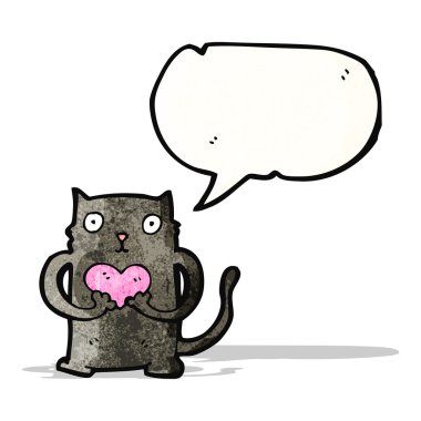 aşk kalp ile kara kedi karikatür