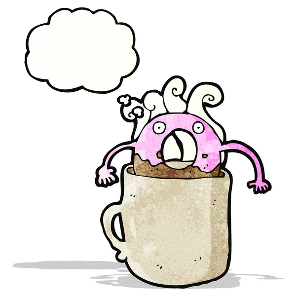 卡通甜甜圈浸泡在咖啡 — 图库矢量图片