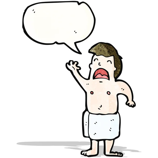 Cartoon man in towel with speech bubble — Stock Vector