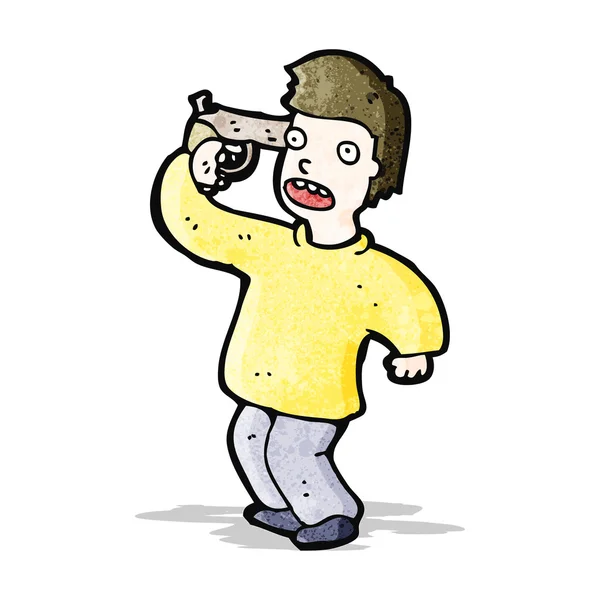 Kreslený muž s pistolí na hlavu — Stockový vektor