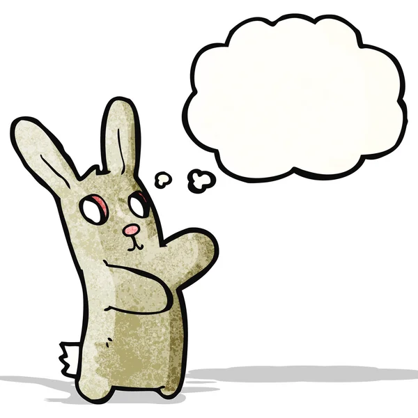 Conejo ciego de dibujos animados con burbuja de pensamiento — Vector de stock
