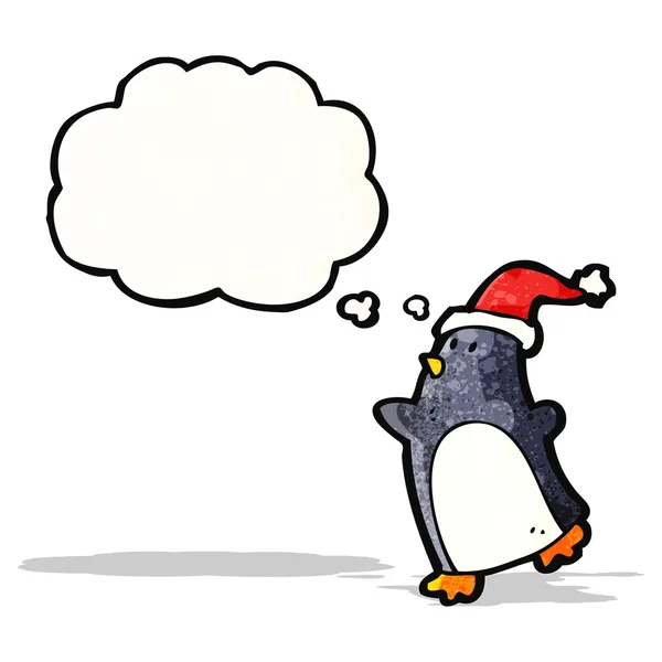 Cartoon christmas penguin with thought bubble — Stock Vector