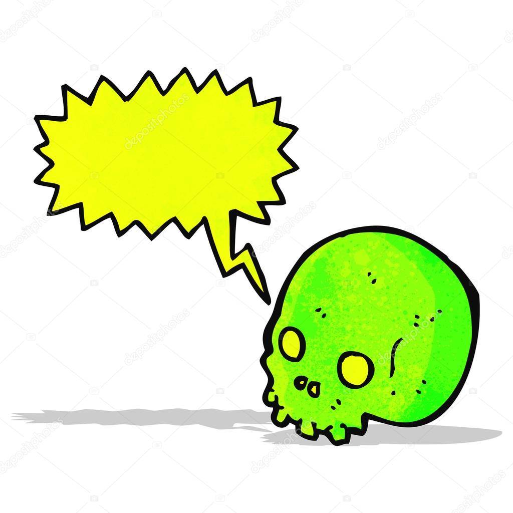shrieking green skull cartoon