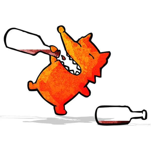 Cartoon fox drinking wine — Stock Vector