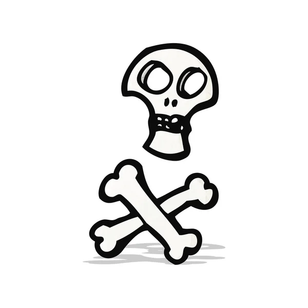 Kísérteties koponya és keresztezett lábszárcsontok szimbólum rajzfilm — Stock Vector
