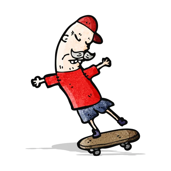 Dessin animé vieil homme sur skateboard — Image vectorielle