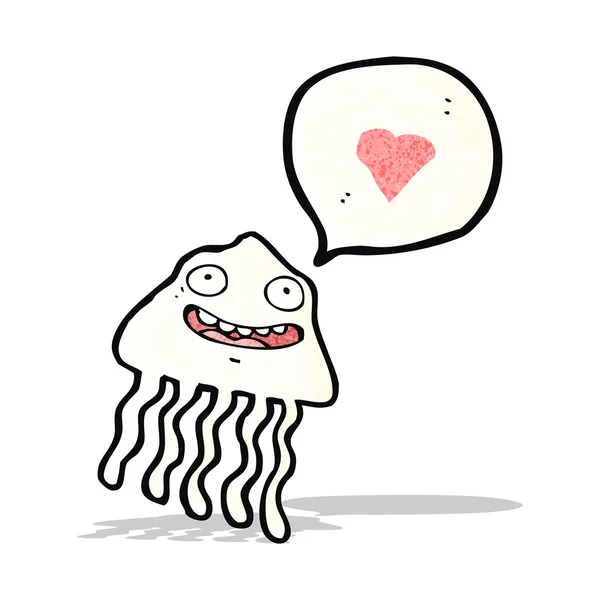 Cartoon jellyfish with love heart — Stock Vector